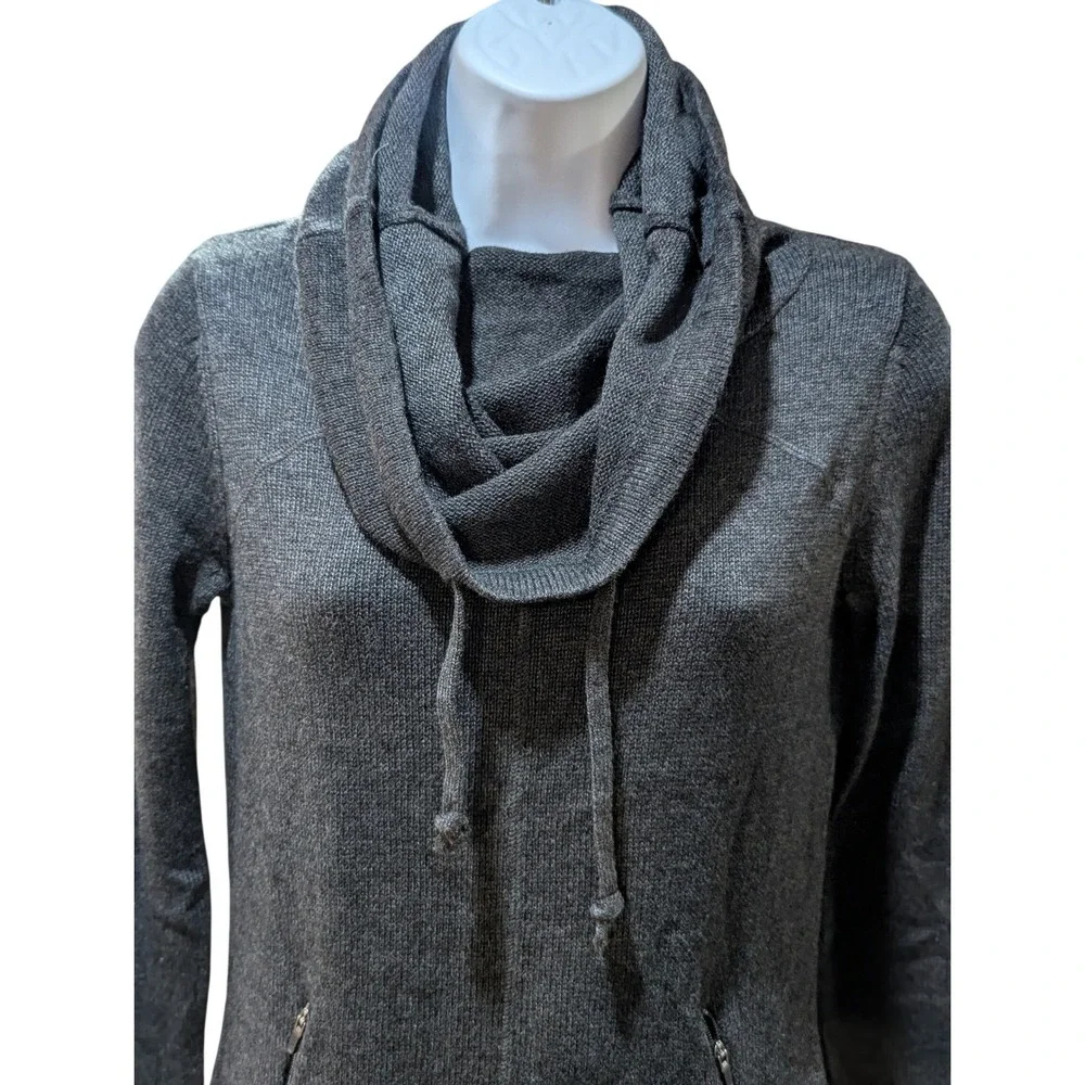 Dakini Charcoal Gray Cowl‎ Neck Zip Pocket Tunic Sweater Womens XS Wool Blend - Picture 2 of 8